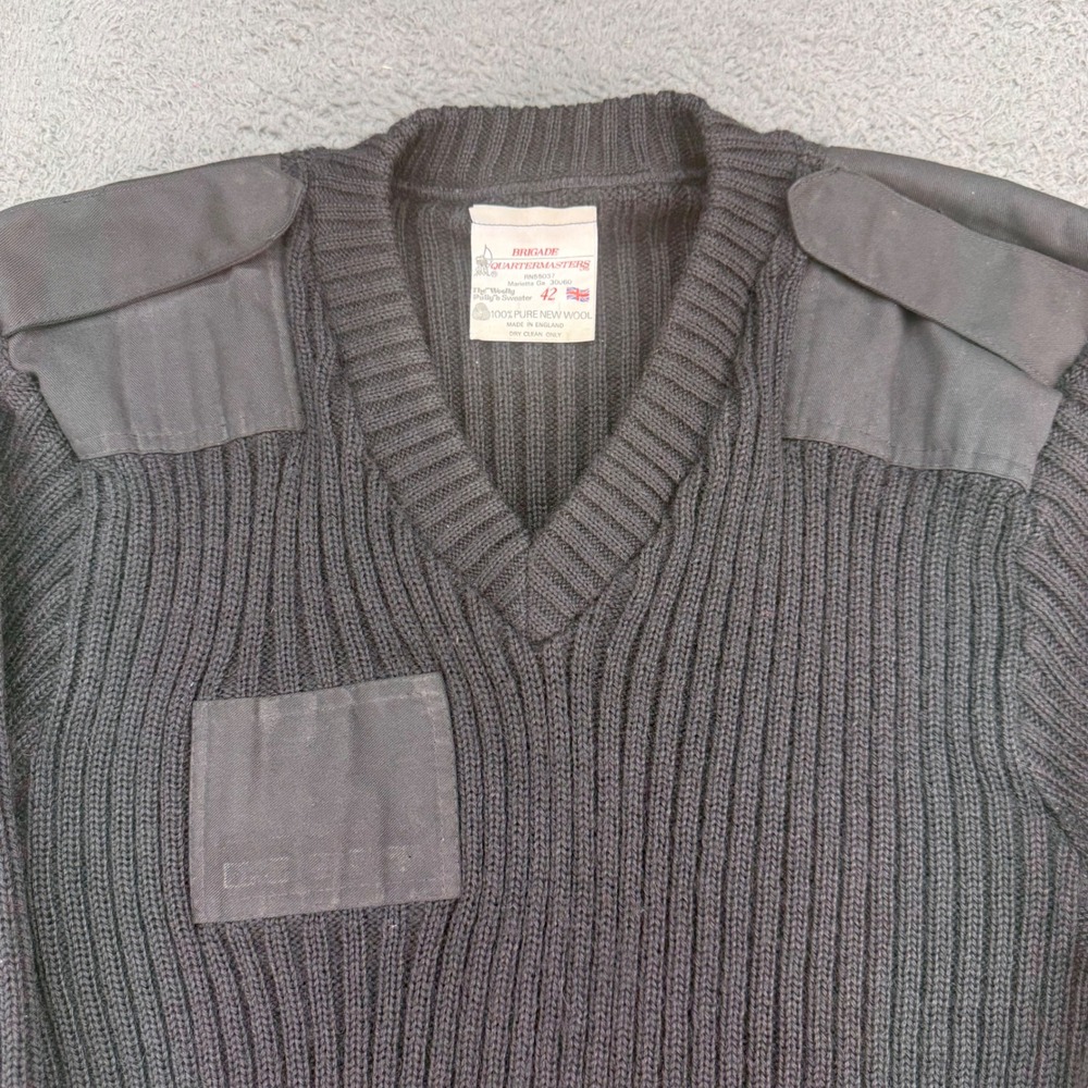 Brigade Quartermasters Woolly Pully Sweater Mens 42 Black V-Neck Commando Ribbed